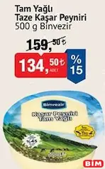 BİNVEZİR TAM YAĞLI TAZE KAŞAR PEYNİRİ 500 G